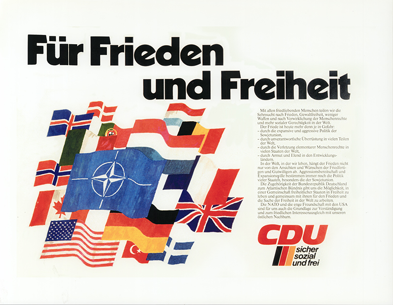 CDU Plakat mit der Aufschrift "Für Frieden und Freiheit"