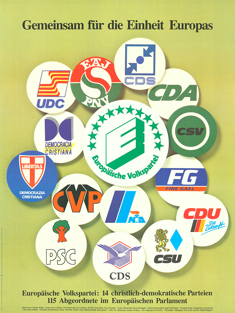 EVP-Plakat mit der Aufschrift "Gemeinsam für die Einheit Europas"