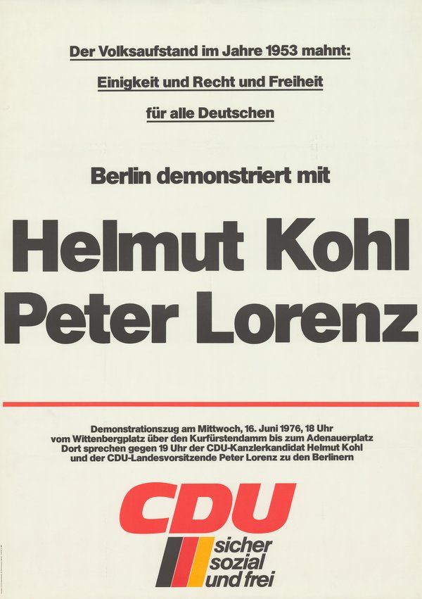CDU-Plakat Ankündigung Kohl und Lorenz