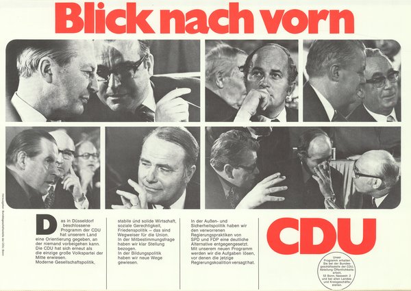 CDU-Plakat mit Politikern im Gespräch