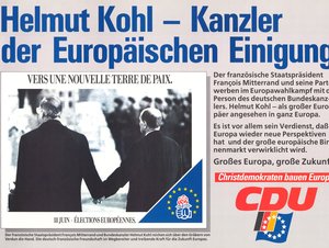CDU-Plakat mit Foto von Kohl und Mitterand