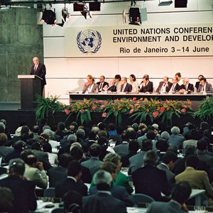 Aufnahme von Helmut Kohl bei einer Ansprache vor den Delegierten der Konferenz der Vereinten Nationen