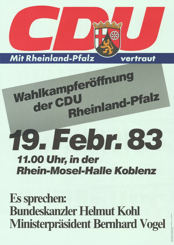 CDU-Plakat Einladung zu Wahlkampferöffnung mit Kohl