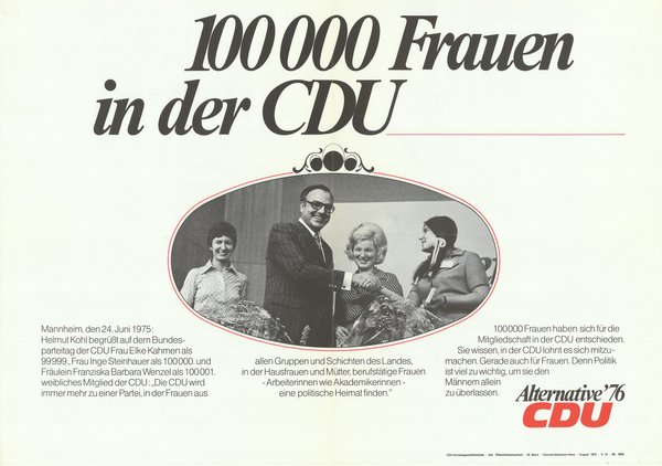 "100000 Frauen in der CDU" Kohl gratuliert Frauen