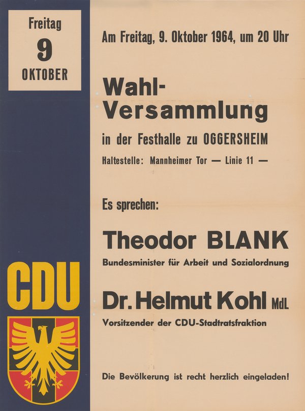 CDU-Plakat Einladung zu Wahlversammlung in Festhalle zu Oggersheim