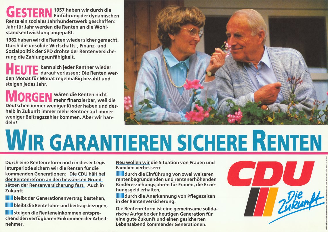 Wandzeitung mit der Überschrift "Wir garantieren sichere Renten - CDU"
